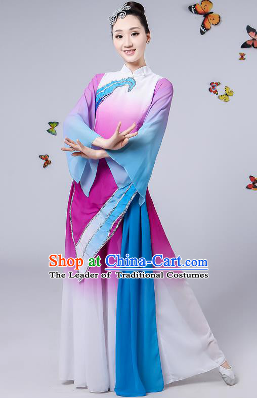 Traditional Chinese Classical Umbrella Dance Purple Costume, China Yangko Folk Fan Dance Clothing for Women