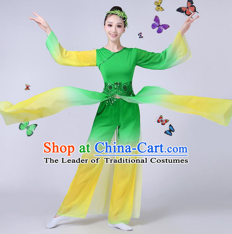Traditional Chinese Classical Umbrella Dance Costume, China Yangko Folk Fan Dance Green Clothing for Women