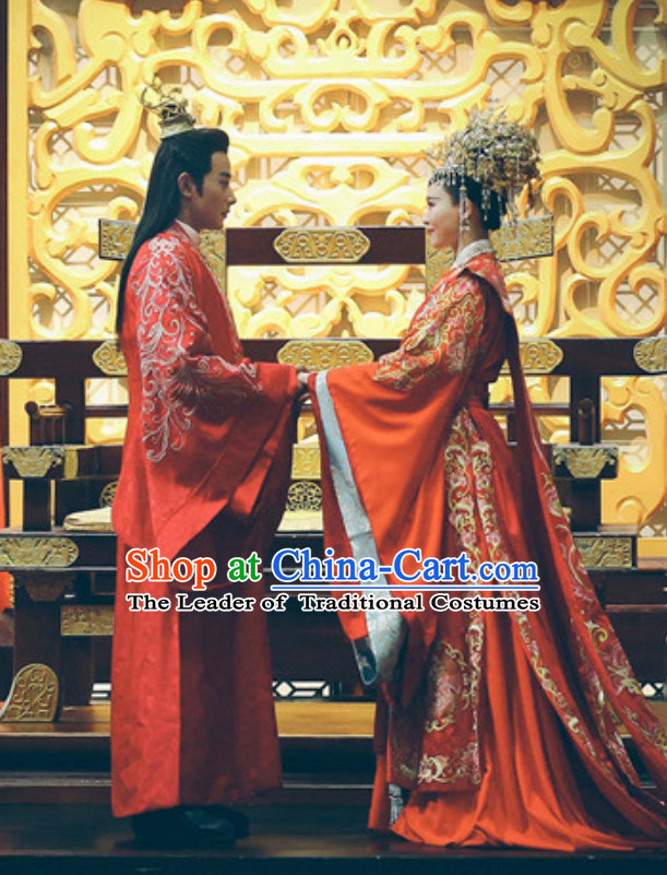 Ancient Chinese Palace Royal Brides and Bridegroom Wedding Dresses