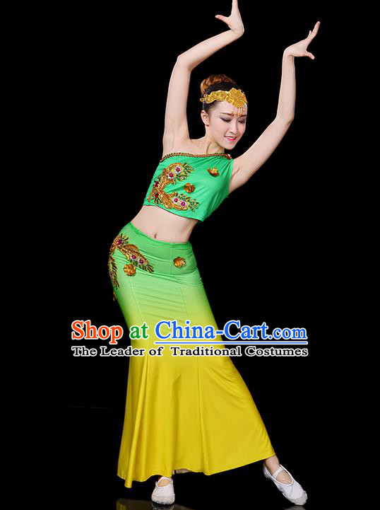 Traditional Chinese Dai Nationality Peacock Dance Costume Folk Dance Pavane Clothing for Women