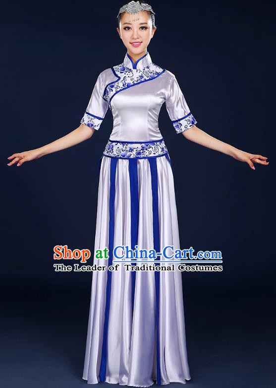 Traditional Chinese Modern Dance Opening Dance Clothing Chorus Classical Dance White Dress for Women