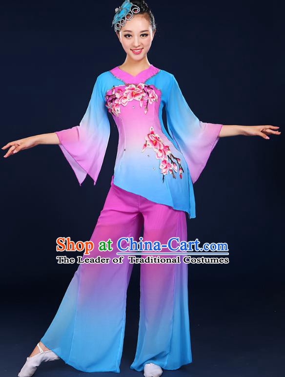 Traditional Chinese Folk Yangge Fan Classical Dance Uniform, China Yangko Drum Dance Clothing for Women