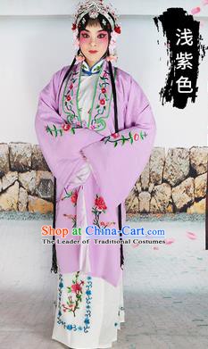 Chinese Beijing Opera Actress Costume Lilac Embroidered Cape, Traditional China Peking Opera Diva Embroidery Clothing