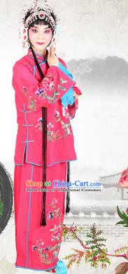 Chinese Beijing Opera Actress Embroidered Peony Costume, China Peking Opera Servant Girl Embroidery Rosy Clothing