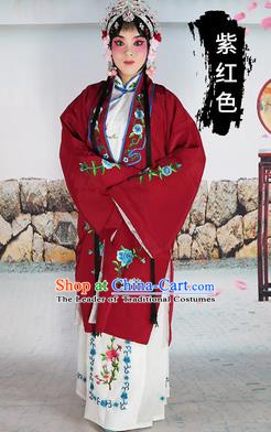 Chinese Beijing Opera Actress Costume Amaranth Embroidered Cape, Traditional China Peking Opera Diva Embroidery Clothing