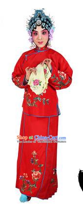Chinese Beijing Opera Actress Embroidered Peony Costume, China Peking Opera Servant Girl Embroidery Red Clothing