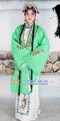 Chinese Beijing Opera Actress Costume Green Embroidered Cape, Traditional China Peking Opera Diva Embroidery Clothing