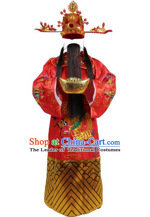 Chinese Beijing Opera God of Wealth Embroidered Costume, China Peking Opera Mammon Embroidery Clothing