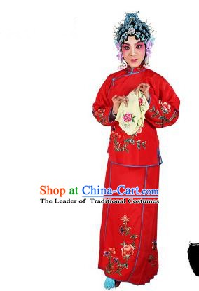Chinese Beijing Opera Servant Girl Embroidered Red Costume, China Peking Opera Actress Embroidery Clothing