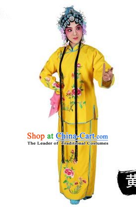 Chinese Beijing Opera Servant Girl Embroidered Yellow Costume, China Peking Opera Actress Embroidery Clothing