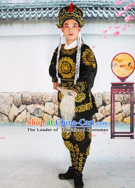 Chinese Beijing Opera Takefu Embroidered Black Costume, China Peking Opera Soldier Embroidery Clothing