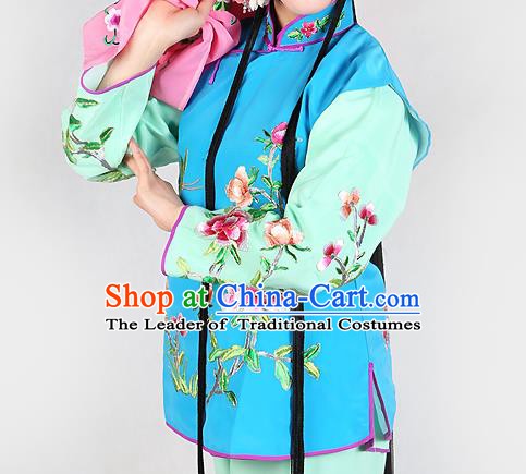 Chinese Beijing Opera Servant Girl Costume Embroidered Blue Vest, China Peking Opera Actress Embroidery Waistcoat Clothing