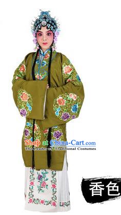 Chinese Beijing Opera Young Lady Embroidered Peony Costume, China Peking Opera Actress Embroidery Green Clothing
