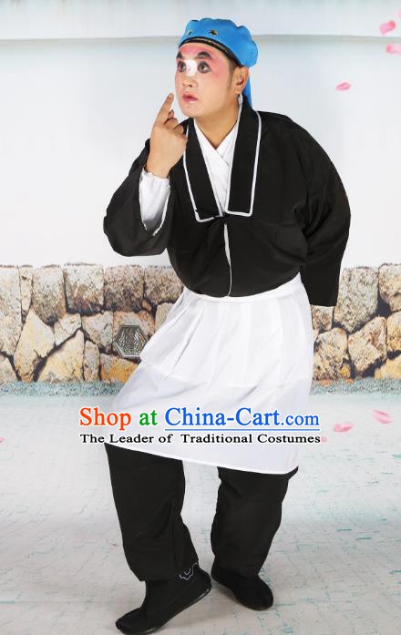 Chinese Beijing Opera Waiter Black Costume, China Peking Opera Clown Clothing