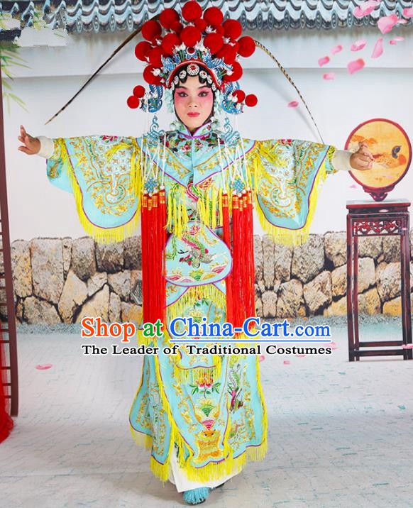 Chinese Beijing Opera Swordplay Embroidered Costume, China Peking Opera Blues Warriors Embroidery Clothing