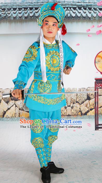 Chinese Beijing Opera Takefu Embroidered Blue Costume, China Peking Opera Warriors Embroidery Clothing