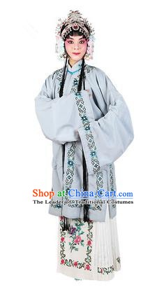 Chinese Beijing Opera Actress Costume Grey Embroidered Cape, Traditional China Peking Opera Nobility Lady Embroidery Clothing