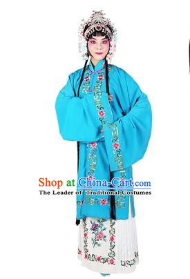 Chinese Beijing Opera Actress Costume Embroidered Blue Cape, Traditional China Peking Opera Nobility Lady Embroidery Clothing