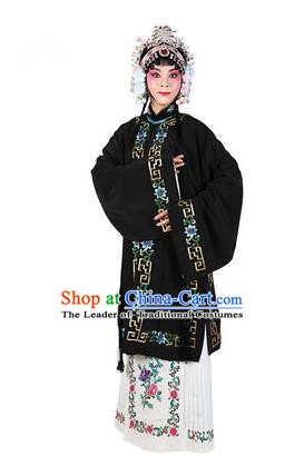 Chinese Beijing Opera Actress Costume Embroidered Black Cape, Traditional China Peking Opera Nobility Lady Embroidery Clothing