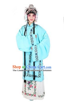 Chinese Beijing Opera Actress Costume Embroidered Light Blue Cape, Traditional China Peking Opera Nobility Lady Embroidery Clothing