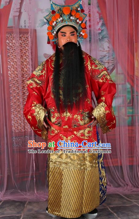 Chinese Beijing Opera Bao Zheng Costume Red Embroidered Robe, China Peking Opera Prime Minister Embroidery Gwanbok Clothing