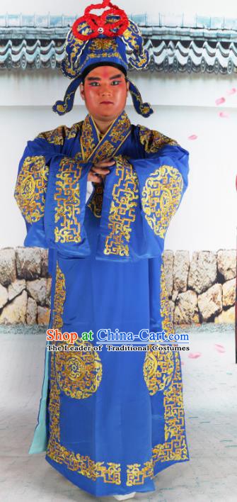 Chinese Beijing Opera Niche Costume Blue Embroidered Robe, China Peking Opera Scholar Embroidery Gwanbok Clothing