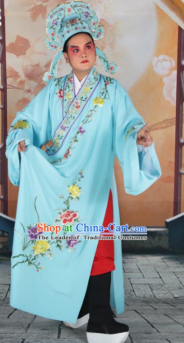 Traditional China Beijing Opera Costume Gifted Scholar Embroidered Robe and Hat Ancient Chinese Peking Opera Embroidery Clothing