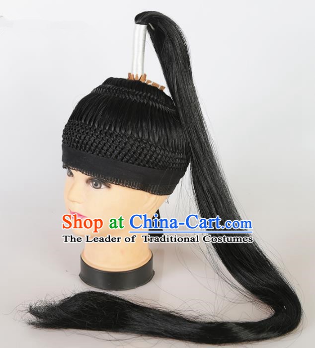 Asian Chinese Beijing Opera Niche Wig, Traditional China Peking Opera Swordsman Hairpiece