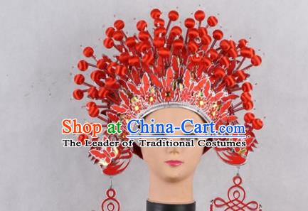 Asian Chinese Beijing Opera Imperial Empress Red Phoenix Coronet, Traditional China Peking Opera Actress Bride Headwear