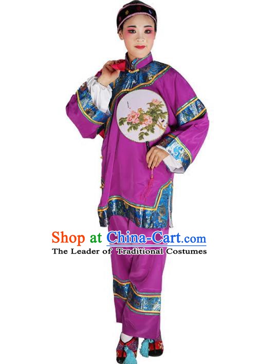 Chinese Beijing Opera Pantaloon Embroidered Purple Costume, China Peking Opera Landlord Shiva Embroidery Clothing