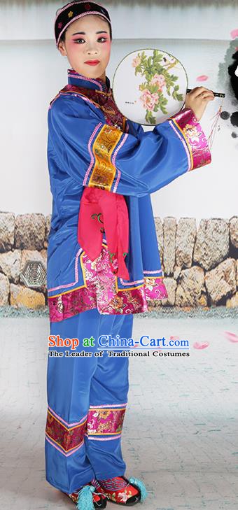 Chinese Beijing Opera Pantaloon Embroidered Blue Costume, China Peking Opera Landlord Shiva Embroidery Clothing