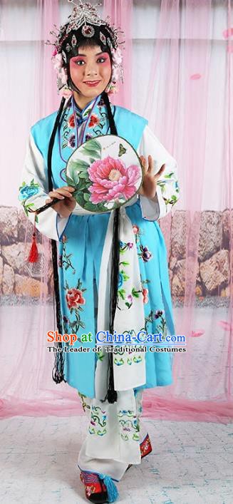 Chinese Beijing Opera Actress Servant Girl Embroidered Costume, China Peking Opera Young Lady Embroidery Clothing