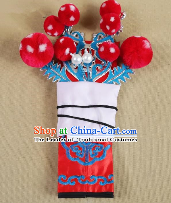 Asian Chinese Beijing Opera Takefu Red Hats, Traditional China Peking Opera Martial Role Headwear