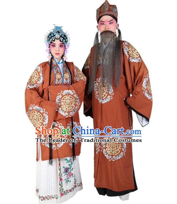 Chinese Beijing Opera Old Men and Women Embroidered Costume, China Peking Opera Ministry Councillor Landlord Shiva Embroidery Clothing