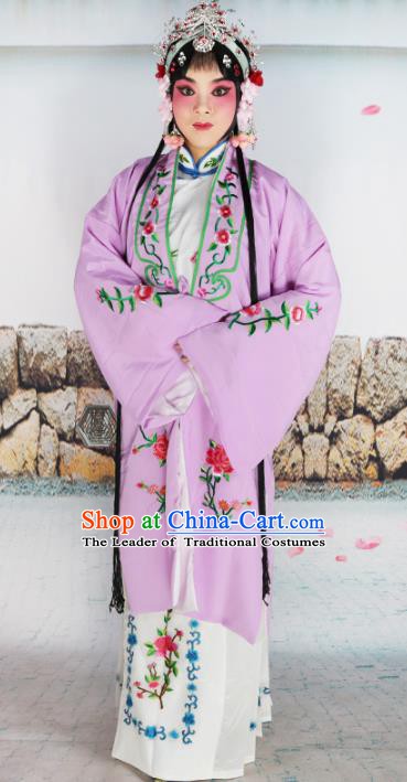 Chinese Beijing Opera Actress Nobility Lady Embroidered Purple Costume, China Peking Opera Diva Embroidery Clothing