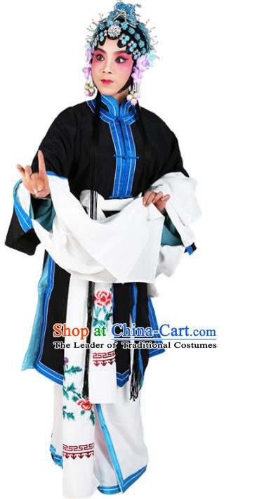 Chinese Beijing Opera Actress Tsingyi Black Costume, China Peking Opera Young Lady Embroidery Clothing