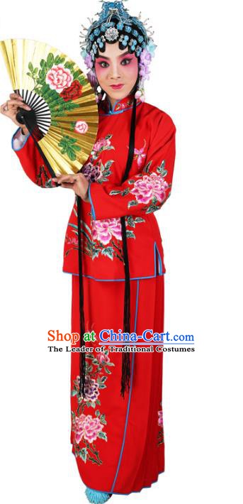 Chinese Beijing Opera Actress Young Lady Embroidered Red Costume, China Peking Opera Embroidery Clothing