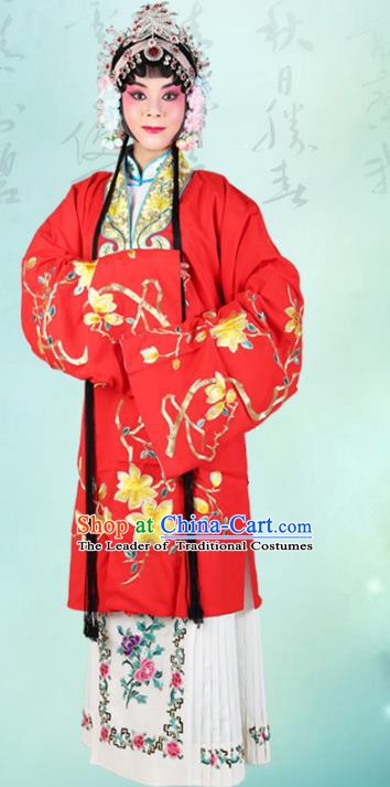 Chinese Beijing Opera Actress Embroidered Peony Red Costume, China Peking Opera Diva Embroidery Clothing