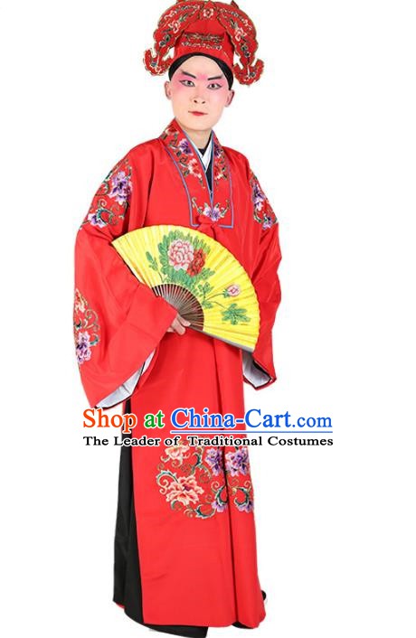 Chinese Beijing Opera Young Men Niche Costume Embroidered Robe, China Peking Opera Scholar Red Clothing