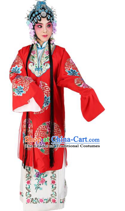 Chinese Beijing Opera Actress Nobility Lady Embroidered Red Costume, China Peking Opera Diva Embroidery Clothing