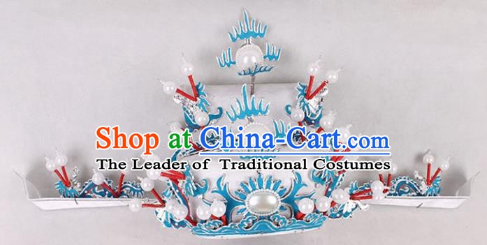 Asian Chinese Beijing Opera Prime Minister White Hat, Traditional China Peking Opera Royal Highness Hats Headwear