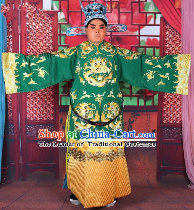 Chinese Beijing Opera Young Men Costume Green Embroidered Robe, China Peking Opera Minister Clothing