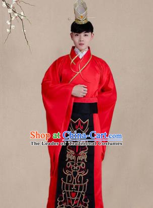 Traditional Chinese Han Dynasty Bridegroom Wedding Costume, China Ancient Minister Embroidered Hanfu Clothing for Men