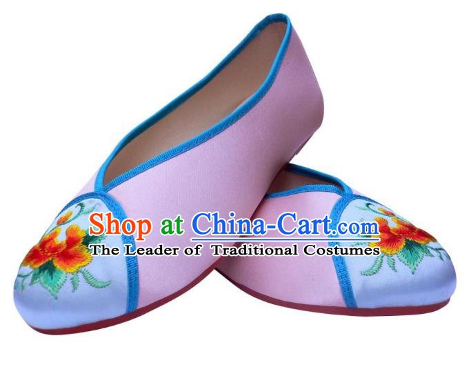 Traditional Chinese National Bride Light Purple Embroidered Shoes, China Handmade Embroidery Flowers Hanfu Shoes for Women