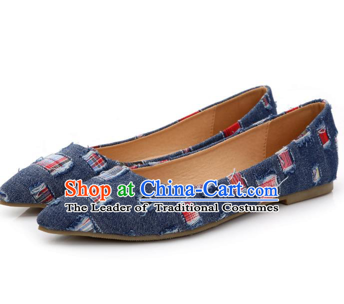 Traditional Chinese National Bride Blue Canvas Shoes, China Handmade Embroidery Hanfu Shoes for Women