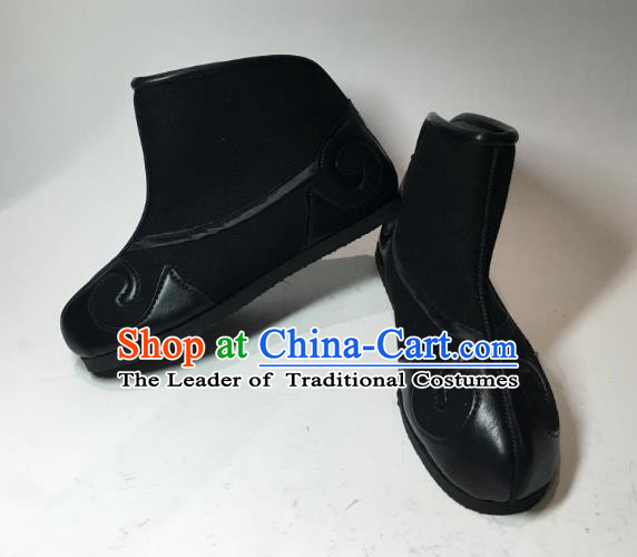 Traditional Handmade Chinese Peking Opera Takefu Boots Hanfu Embroidery Black Shoes for Men