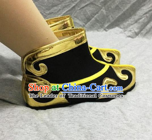 Traditional Handmade Chinese Peking Opera Takefu Black Boots Hanfu Handsome Monkey King Shoes for Men