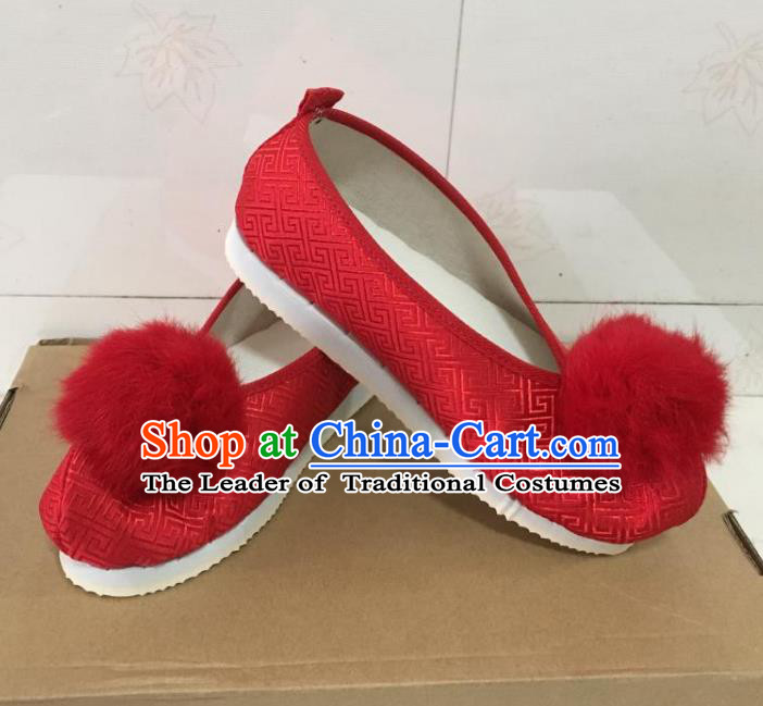 Traditional Chinese Ancient Princess Embroidered Red Blood Stained Shoes, China Handmade Hanfu Embroidery Shoes for Women