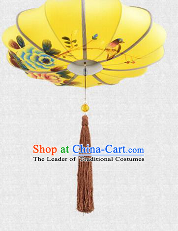 Traditional Chinese Handmade Painting Birds Peony Cloth Palace Lantern China Ceiling Palace Lamp