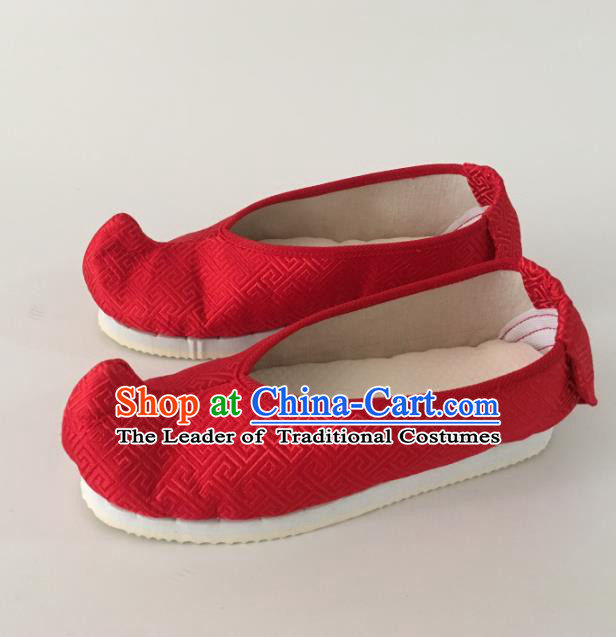 Traditional Chinese Ancient Princess Red Satin Embroidered Shoes, China Handmade Hanfu Embroidery Shoes for Women